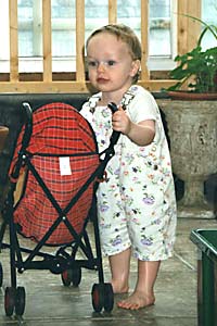 With the buggy in the conservatory
