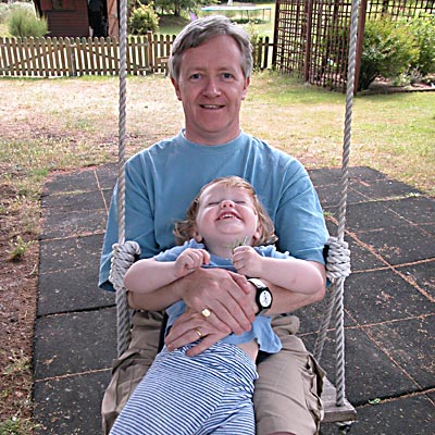 Sitting on a swing in the shade in Jersey's lavender garden 